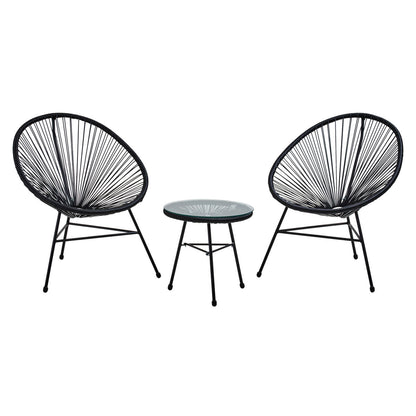 Miami Black Rattan 3 Piece Patio Set with Glass Top Table