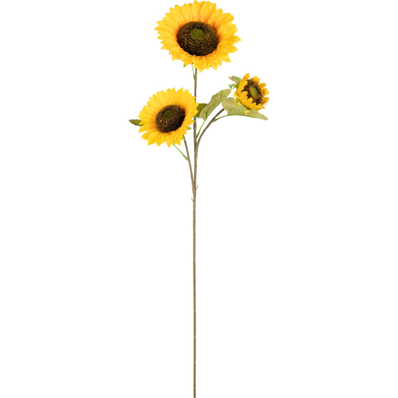 Faux sunflower stem with 3 flowers.