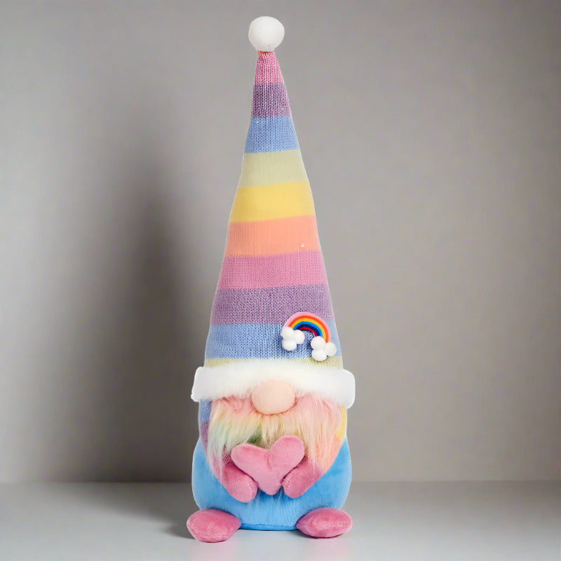 Pastel Rainbow Gonk Gnome in hallway