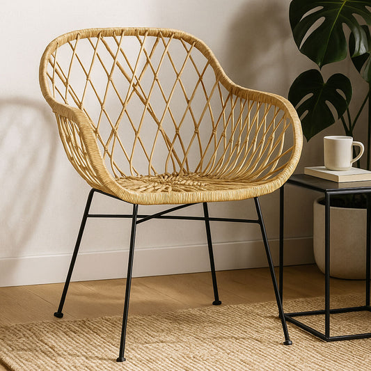 Java Natural Rattan Chair with Lattice Design