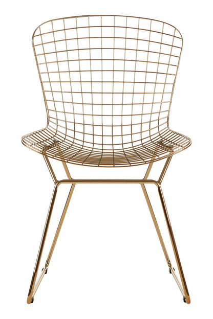 District Gold Finish Metal Grid Frame Wire Chair