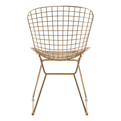 District Gold Finish Metal Grid Frame Wire Chair