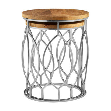 Agra Natural Mango Wood and Silver Finish Set of 2 Side Tables