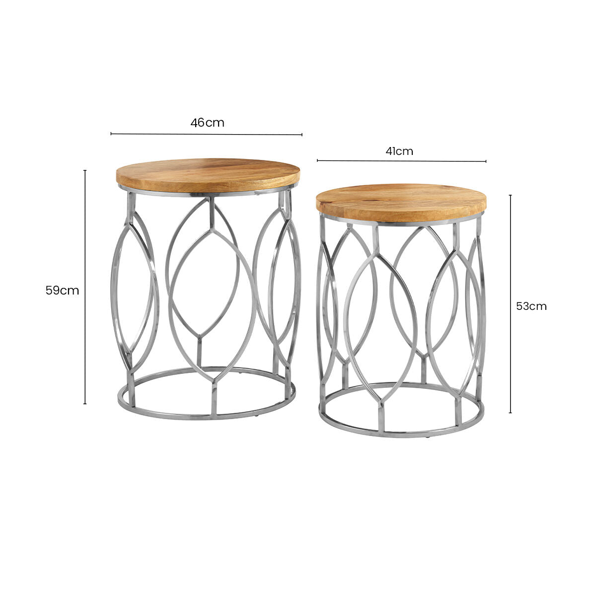 Agra Natural Mango Wood and Silver Finish Set of 2 Side Tables