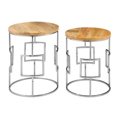 Agra Mango Wood and Silver Finish Set of 2 Side Tables