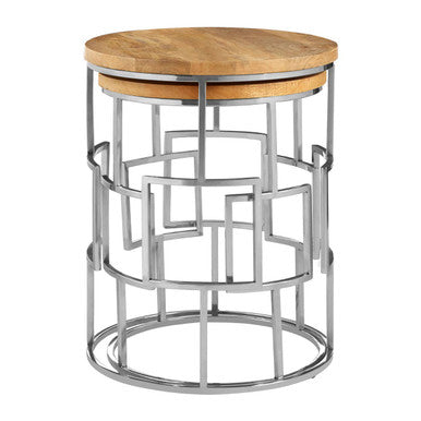 Agra Mango Wood and Silver Finish Set of 2 Side Tables