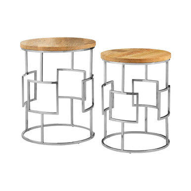 Agra Mango Wood and Silver Finish Set of 2 Side Tables