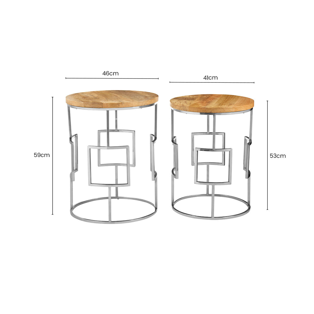 Agra Mango Wood and Silver Finish Set of 2 Side Tables