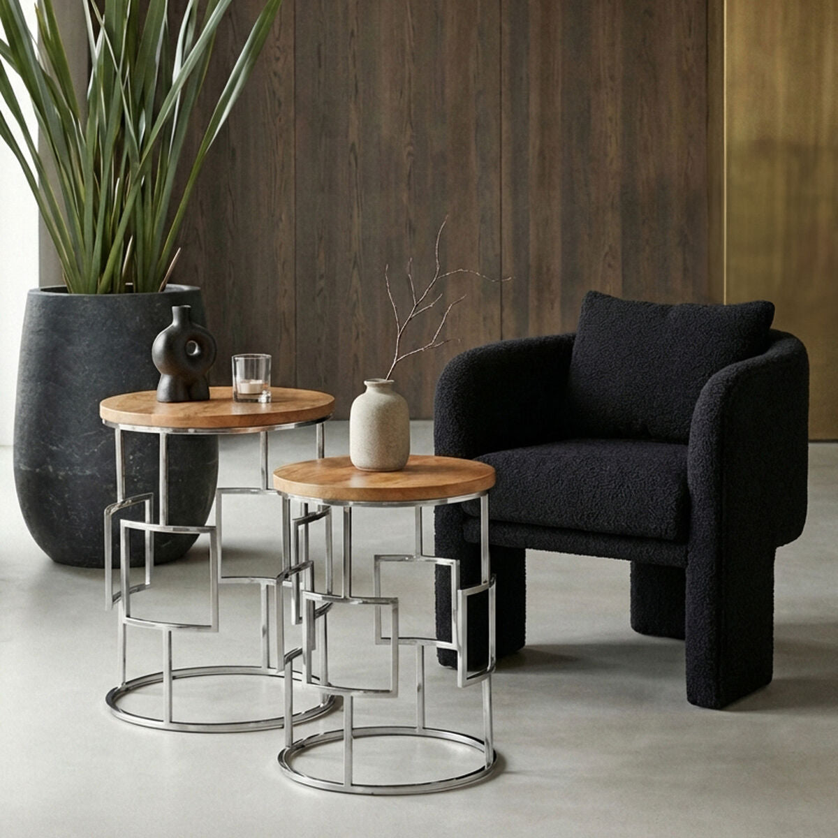 Agra Mango Wood and Silver Finish Set of 2 Side Tables