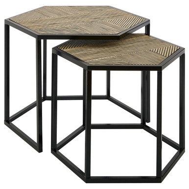 Babita Natural Bamboo Set of 2 Hexagonal Side Tables