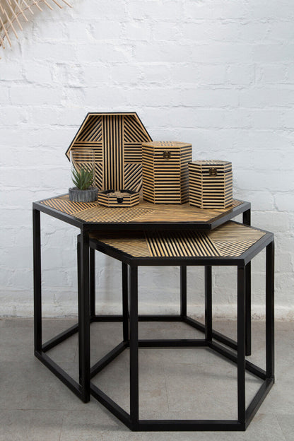 Babita Natural Bamboo Set of 2 Hexagonal Side Tables