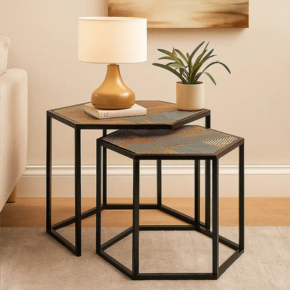 Babita Natural Bamboo Set of 2 Hexagonal Side Tables