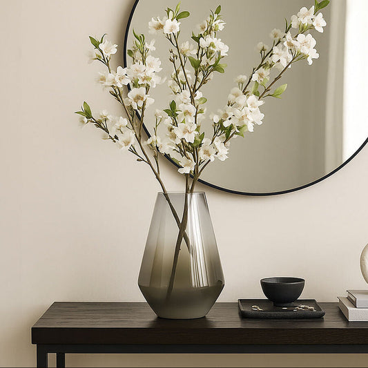 Alexa Grey Ombre Finish Glass Small Vase with Tapered Design