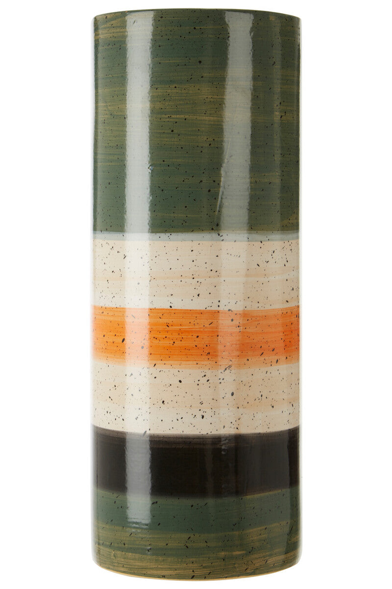 Large Green and Orange Stripe Ceramic Vase | Sorrell