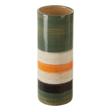 Large Green and Orange Stripe Ceramic Vase | Sorrell