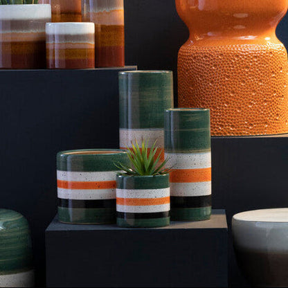 Large Green and Orange Stripe Ceramic Vase | Sorrell