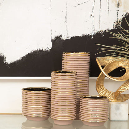 Large Blush Pink and Gold Ceramic Vase | Haldis