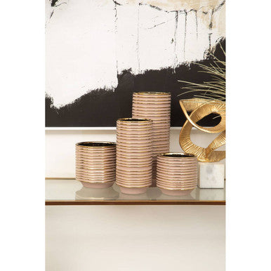 Blush Pink and Gold Large Ceramic Planter | Haldis