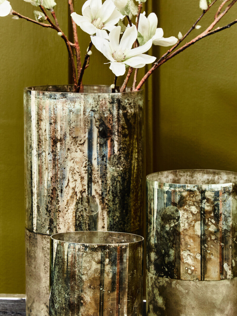 Small Glass Vase in Metallic Antique Finish | Gaia