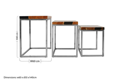 Surak Natural Teak Wood Set of 3 Nesting Tables