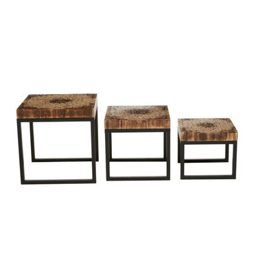 Malang Teak Wood Mosaic Set of 3 Nesting Tables