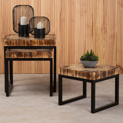 Malang Teak Wood Mosaic Set of 3 Nesting Tables