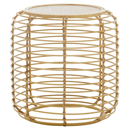 Trento Natural Rattan Round Side Table with Antique Gold Finish Frame