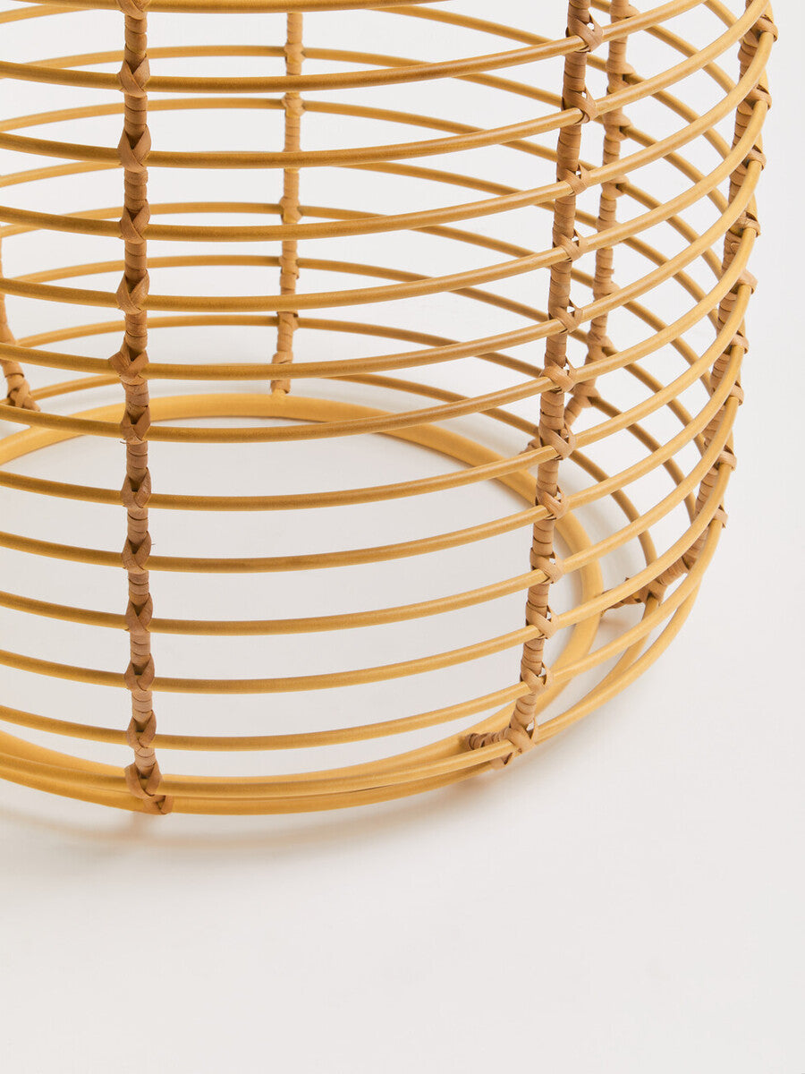 Trento Natural Rattan Round Side Table with Antique Gold Finish Frame