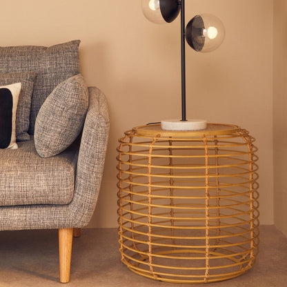 Trento Natural Rattan Round Side Table with Antique Gold Finish Frame