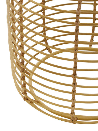 Trento Natural Rattan Round Side Table with Antique Gold Finish Frame