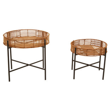 Batu Natural Rattan and Black Metal Set of 2 Side Tables