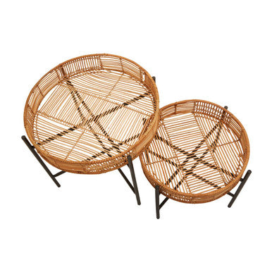 Batu Natural Rattan and Black Metal Set of 2 Side Tables