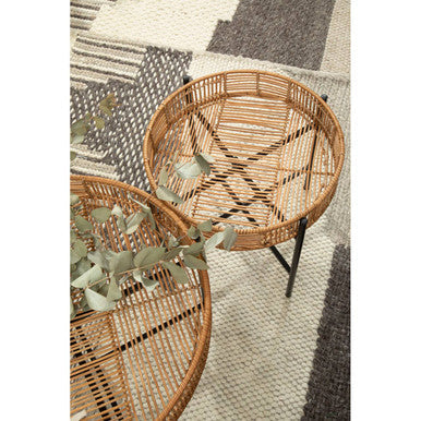 Batu Natural Rattan and Black Metal Set of 2 Side Tables