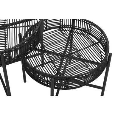 Batu Black Rattan and Metal Set of 2 Side Tables