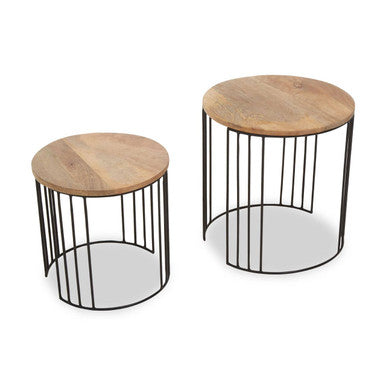 Nandri Natural Mango Wood and Black Finish Set of 2 Side Tables