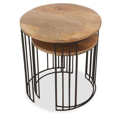 Nandri Natural Mango Wood and Black Finish Set of 2 Side Tables