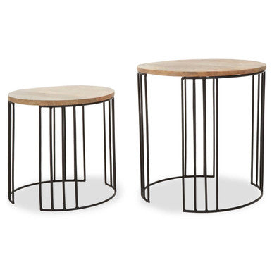 Nandri Natural Mango Wood and Black Finish Set of 2 Side Tables