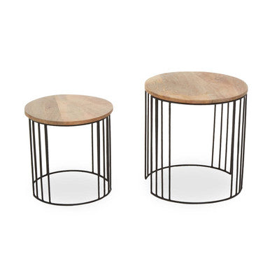 Nandri Natural Mango Wood and Black Finish Set of 2 Side Tables