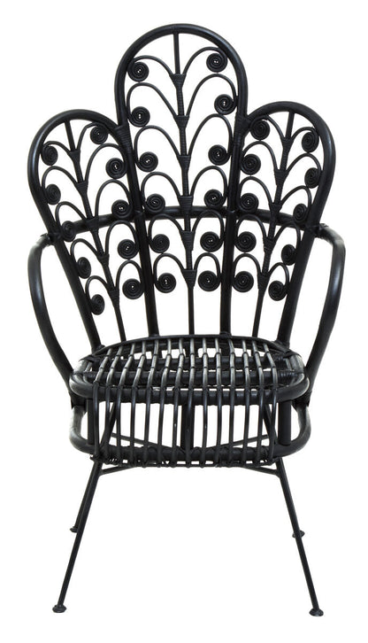Java Black Rattan Scalloped Back Chair