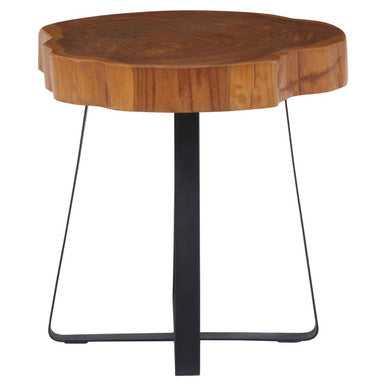 Manado Natural Teak Wood Live Edge Side Table with Black Finish Legs