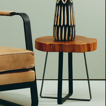 Manado Natural Teak Wood Live Edge Side Table with Black Finish Legs