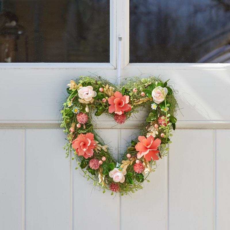 Flower Heart Wreath Artificial Door Decoration Hanging on a Door