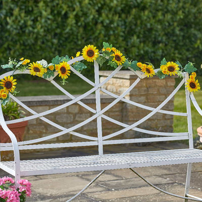 Sunflower Garland Table Decoration in a bench