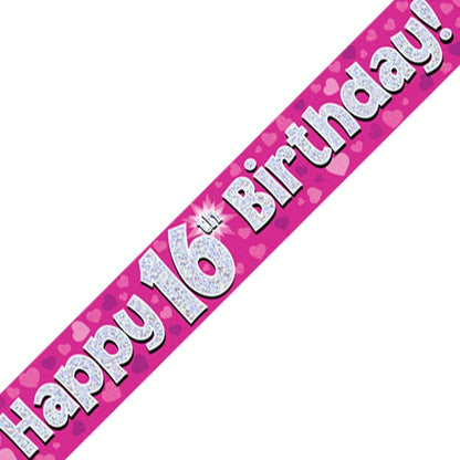 Pink Heart 16th Birthday Foil Banner