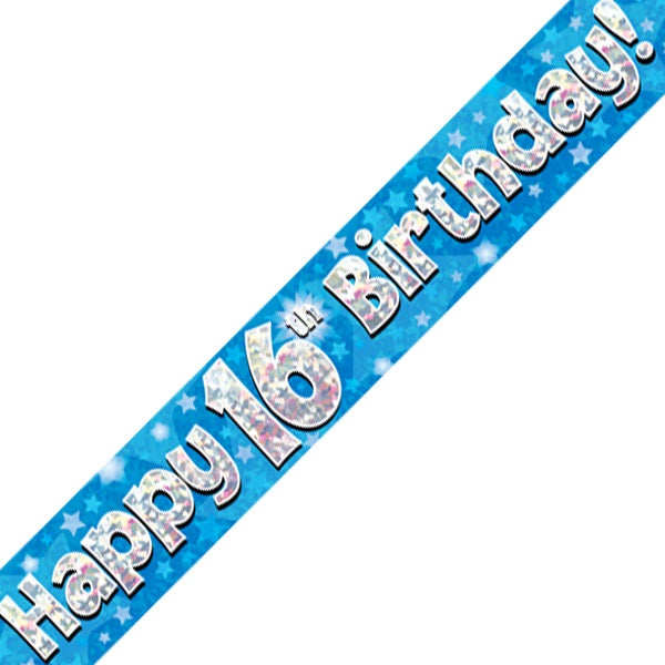 Blue Happy 16th Birthday Foil Banner