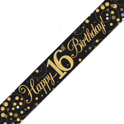 Black and Gold 16th Birthday Foil Banners