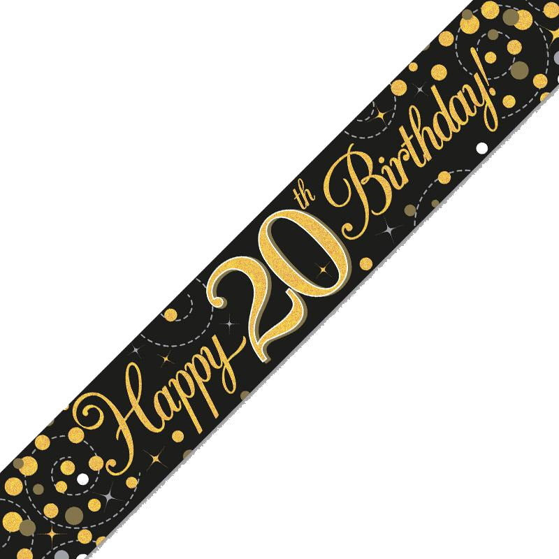 Black and Gold 20th Birthday Foil Banners