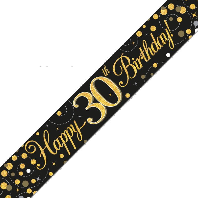 Black and Gold 30th Birthday Foil Banners