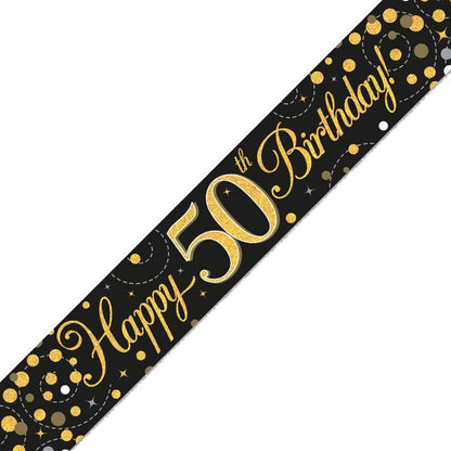 Black and Gold 50th Birthday Foil Banners