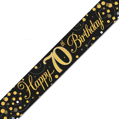 Black and Gold 70th Birthday Foil Banners